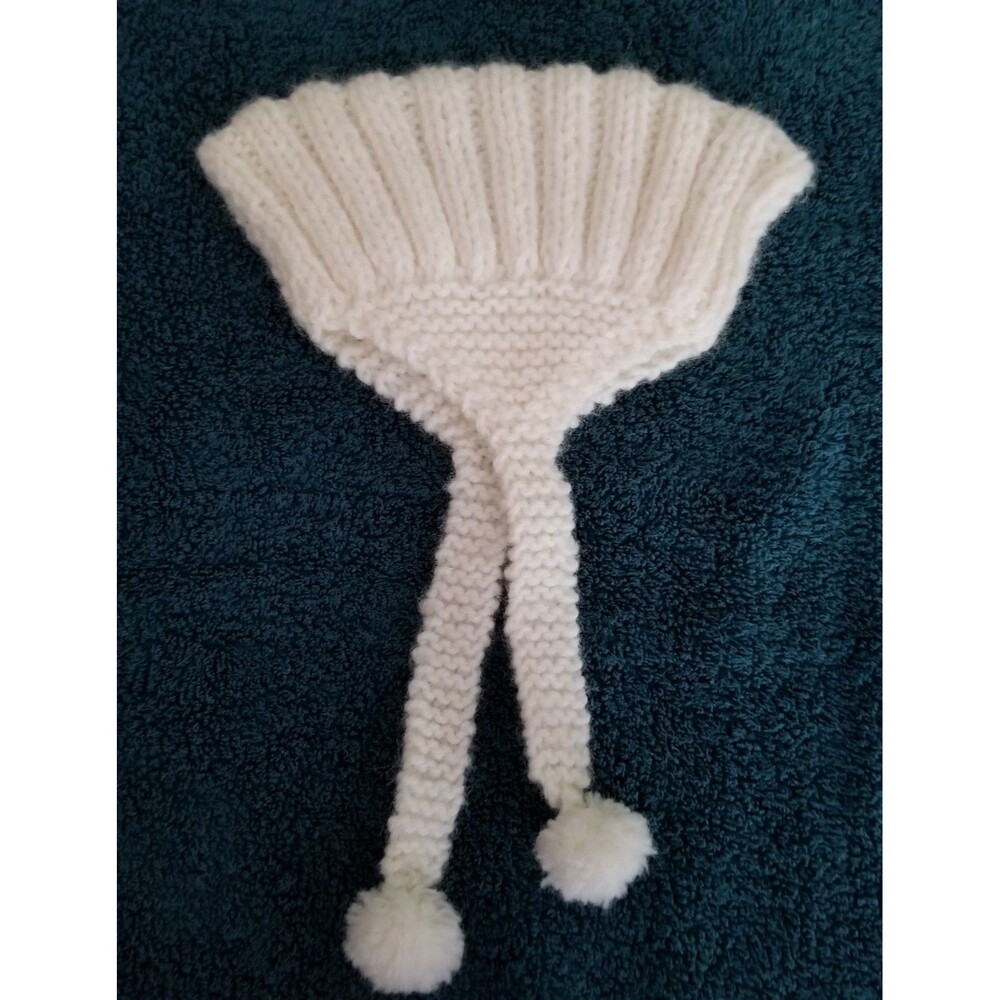 Vintage hand knitted baby hat with ear cover and pom pom tie